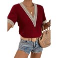 thumbnail image 3 of Txlixc Tops sueltos para mujer, manga corta, cuello en V, informal, fiesta, club, primavera, verano, patchwork Txlixc  Casual, 3 of 6
