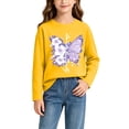 thumbnail image 5 of fnnxnal Girls Cotton Long Sleeve T-Shirt, Yellow Butterfly Floral Graphic Crew Neck Tee, Kids Girls Casual Top 2-13 Years,Size 5-6 T, 5 of 7