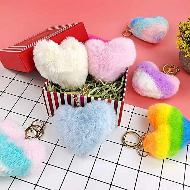 Buy Colored Pom Pom Keychain Bulk Heart Fluffy Fur Puff Ball Key