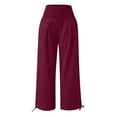 thumbnail image 5 of XIAfhje Linen Pants Women Palazzo Pants Summer Boho Elastic Waist Pants Wide Leg High Waist Trousers With Pockets Casual Lounge Pant 2024 Beach Travel Vacation Outfits, 5 of 6