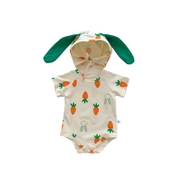 Summer Savings Clearance! Yievot Infant Baby Unisex Easter Jumpsuits Pjs Outfits Short Sleeve Rabbit Print Boy Girl Romper Shorts With Hat 2Pcs Clothes Set 0-9 Months