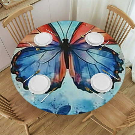

Patifu Butterfly Theme Round Tablecloth 100% Polyester Waterproof for Outdoor Picnic Camping and Indoor Kitchen Dining Party 46 -50