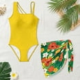 thumbnail image 4 of SEANATIVE Girls Swimwear Set One Piece Swimsuit with Swim Cover Ups Stylish Cut Out Bathing Suit for Vacation Beach Summer Holiday, Size 17-18, Hawaii Hibiscus Frangipani Flower Yellow, 4 of 7