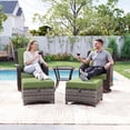 thumbnail image 3 of MeetLeisure 5 Piece Wicker Patio Furniture Set, 2 Swivel Rocker Chairs with 2 Ottomans and 1 Side Table, High Back, Deep Seating, Wide Armrest, Thick Cushions for Deck Porch, Green, 3 of 11