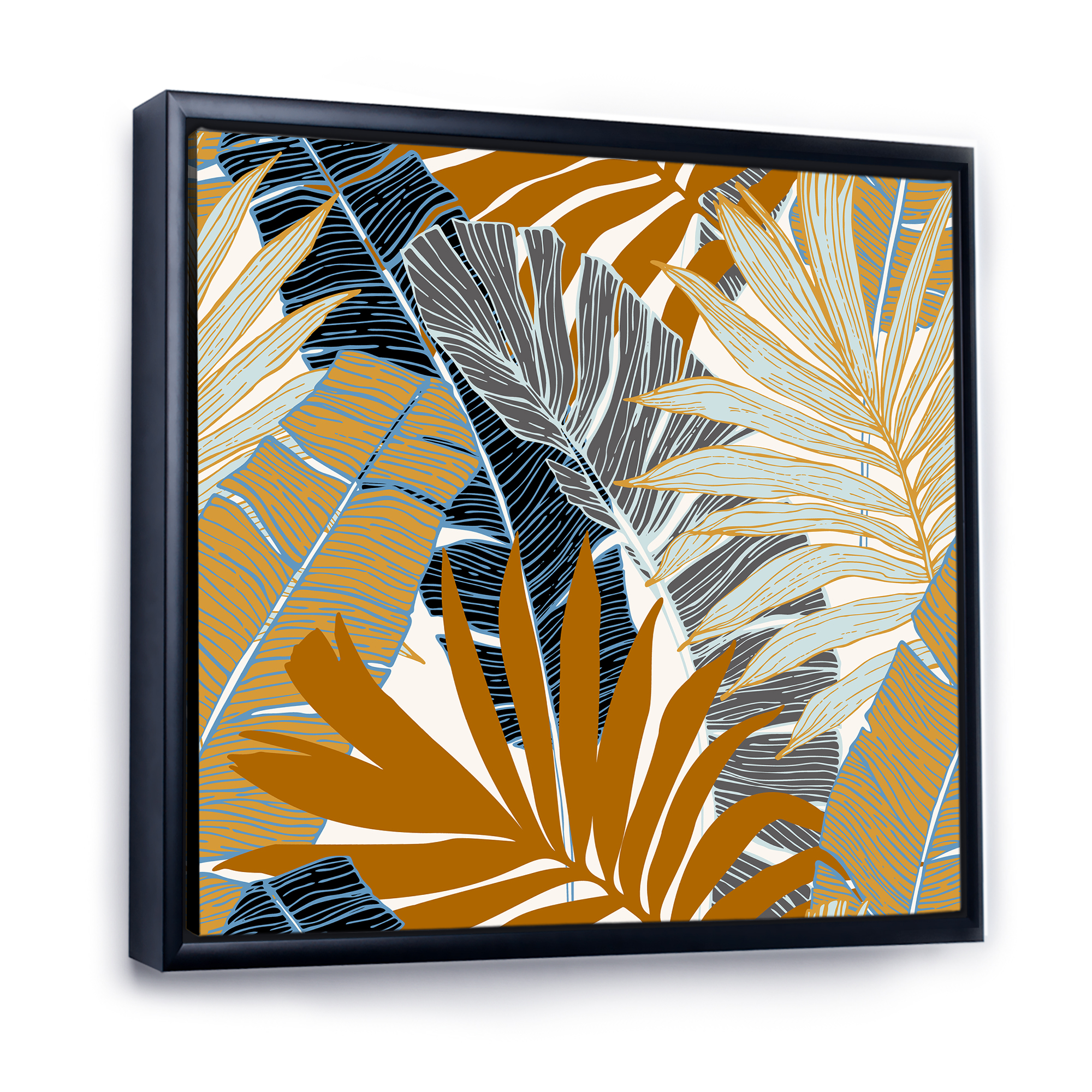 Designart 'Abstract Tropical Summer Banana Leaves and Palm Tree' Modern Framed Canvas Wall Art Print