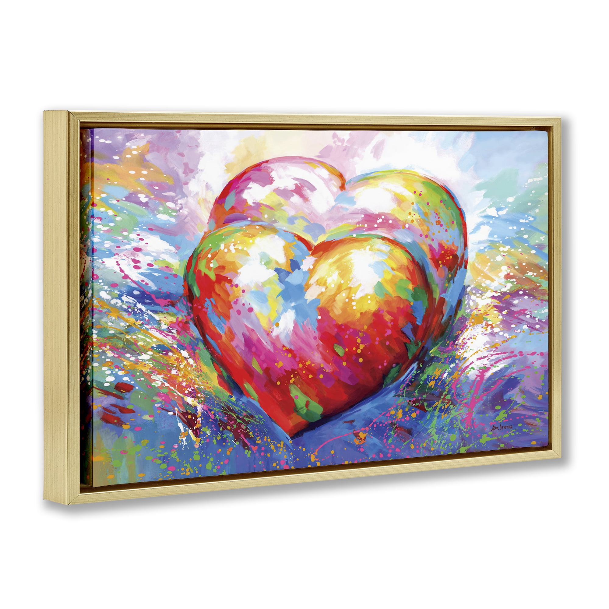 Stupell Industries Forever In My Heart Abstraction Abstract Painting Gold Floater Framed Canvas Art Print Wall Art, 25 x 17