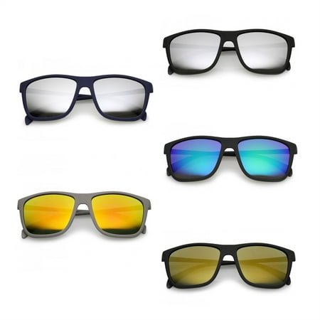 Unisex Shady Soft Rubberized Square Mirror Lens Sunglasses - Navy