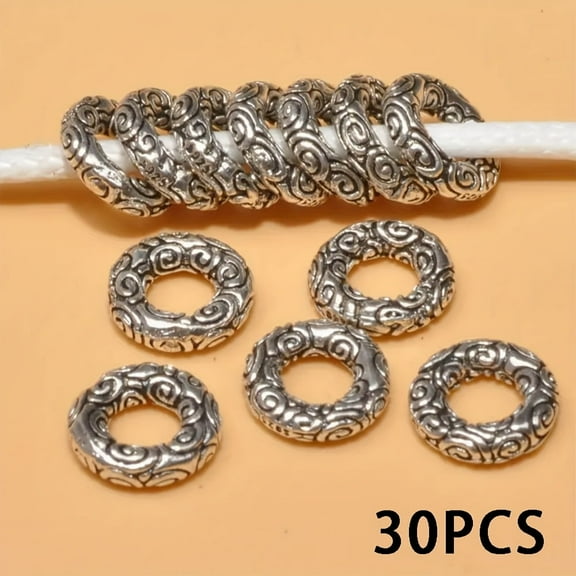 Silvery Alloy Large Hole Loose Carved Spacer Beads, 30/50/70pcs, for DIY Jewelry Making