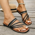 thumbnail image 4 of Xfvqtps Slide Sandals for Women Flat Clip Toe Weave Straps Non Slip Summer Beach Strappy Sandals Black, 4 of 8