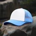 thumbnail image 3 of Falari 5-Panel Mesh Baseball Cap, Trucker Hat, Structured Plain Design, Cotton, Adjustable Size - Black & Sky Blue, 3 of 7