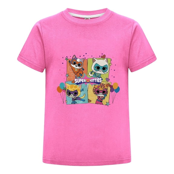 SuperKitties Themed Shirt for Kids – Cartoon Cat Design Tee – Girls Boys Short Sleeve Summer Top – Casual Outfit – Fun Gift Idea