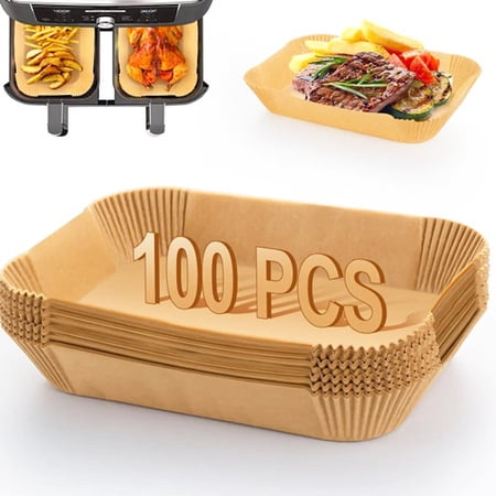 Deyuer 100Pcs Fryer Liners for Ninja Parchment Papers Disposable Rectangle Heat-Resistant Non-Stick Baking Papers Kitchen Supply 100pcs