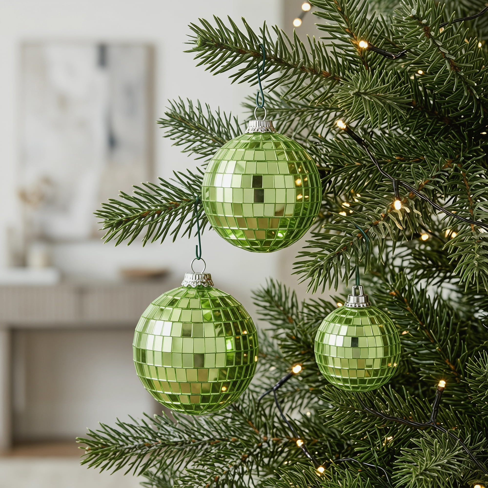 Unique Bargains 10Pcs Mirror Disco Balls for Hanging Sphere Orbs Green 1.2"x1.2"x1.2"