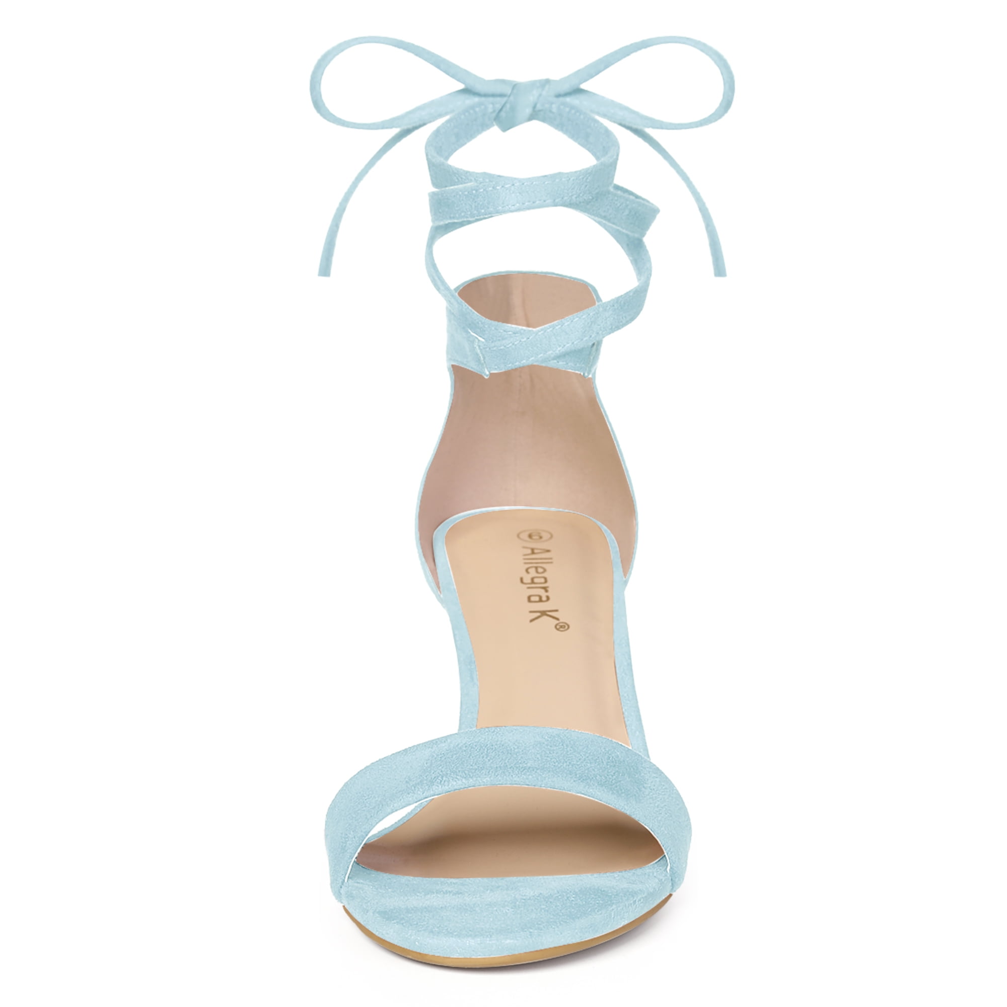 DARING DIVA Women's Casual Stylish Lace Up Black Sandals with Kitten Heel Sky Blue 7