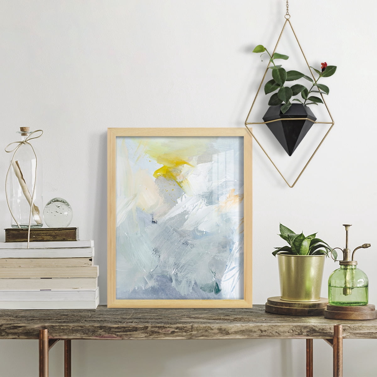 Canary and Sky II - Framed Print w/glass - Natural Wood