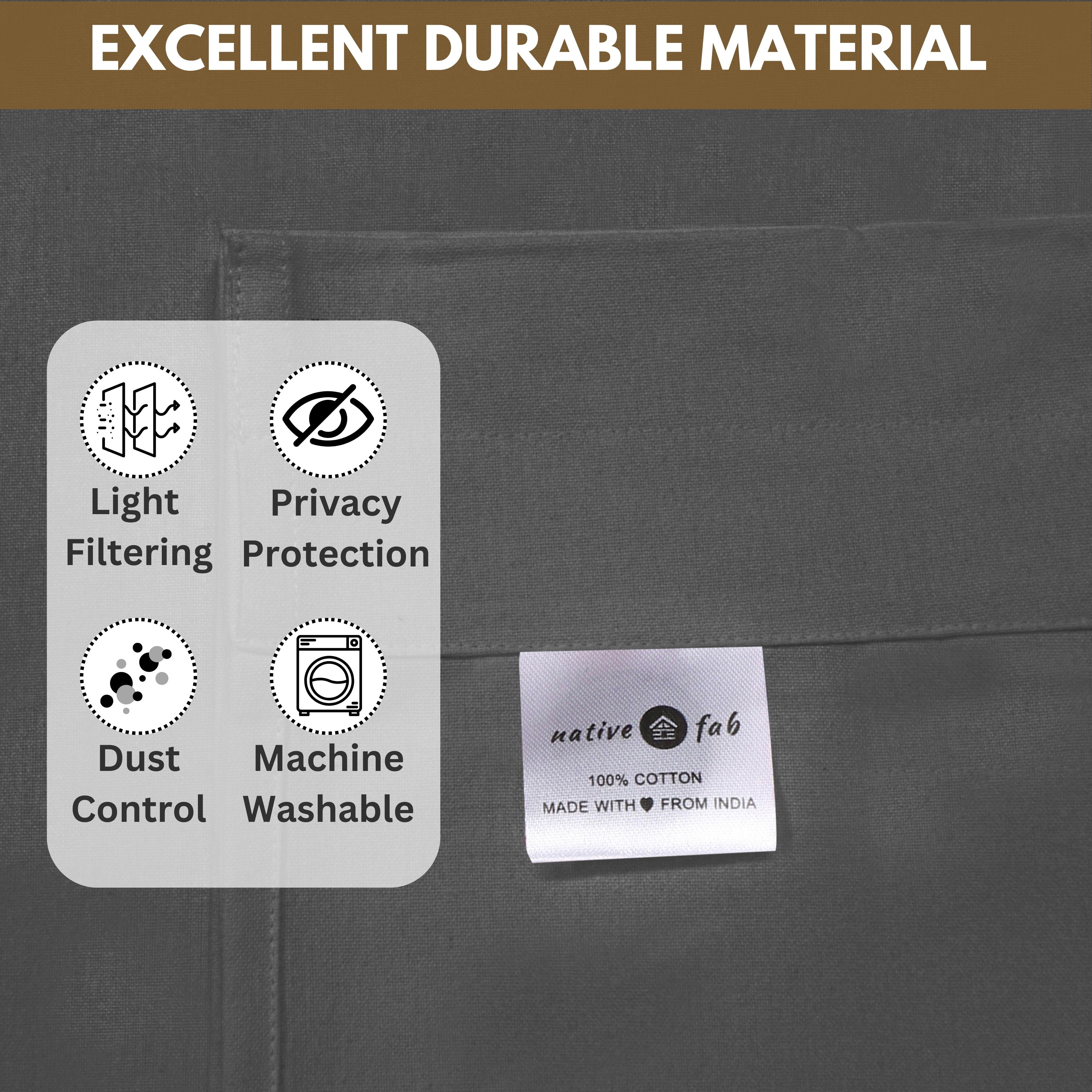 Native Fab Full Kitchen Window Curtain Tiers Valance Set 100% Cotton - Rod Pocket - 3 Piece - Grey