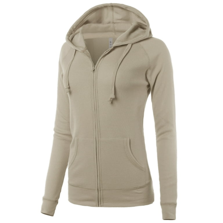 A2Y Women s Casual Fitted Lightweight Pocket Zip Up Hoodie Khaki S Walmart