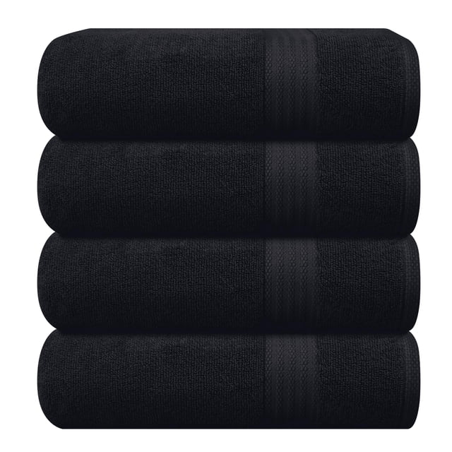 Juego de toallas de baño GLAMBURG Premium Cotton, paquete de 4, color negro, 68 x 137 cm