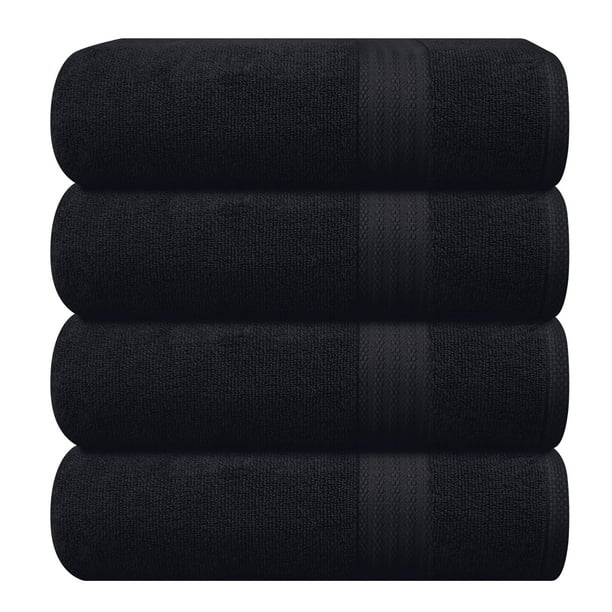 Juego de toallas de baño GLAMBURG Premium Cotton, paquete de 4, color negro, 68 x 137 cm
