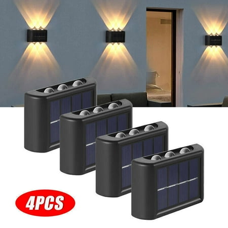 

4PK Solar 6 LED Deck Lights Outdoor Wall Light Up Down Cube Sconce Lighting Lamp