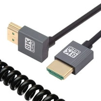 JSER HDMI 2.1 Male to HDMI Male 8K 60hz Stretch Coiled Cable Up Angled 90 Degree for HDTV Computer Laptop Monitor