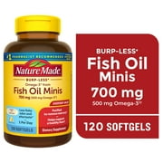 Nature Made Burp Less Omega 3 Fish Oil Supplements 700 mg Minis Softgels, 120 Count