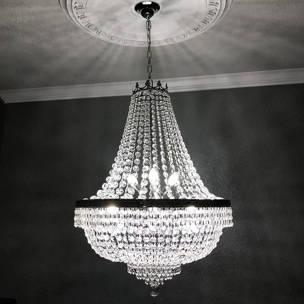 DENEST Modern French Empire Silver Electric Adjustable Crystal Pendant Chandelier