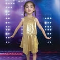 thumbnail image 2 of CAICJ98 Girls Metallic Outfit Sequin Dance Shiny Crop Top for Dancing Raves Festivals Metallic Skirt (Gold,5-6 Years), 2 of 4