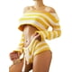 thumbnail image 3 of VISgogo, conjunto de 2 piezas de punto a la moda para mujer, Tops cortos con hombros descubiertos de Color sólido/rayas + conjunto de pantalones cortos con cintura elástica para mujer, S/M/L VISgogo  moda, 3 of 7