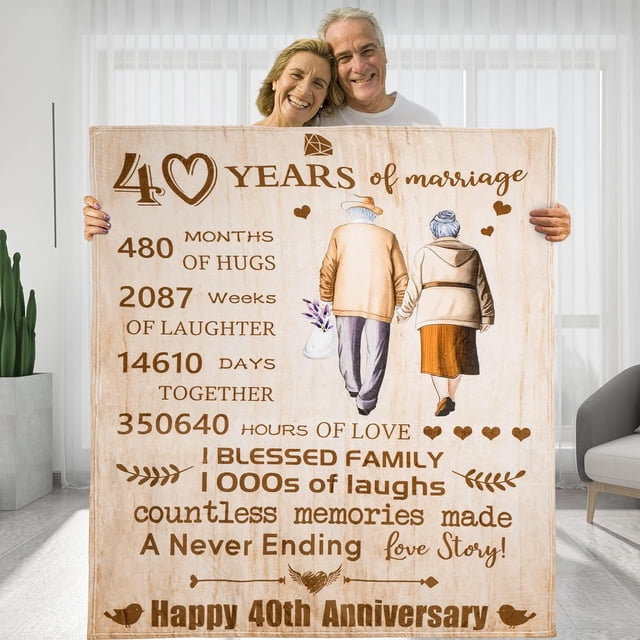LHSHID 40 Years 40th Anniversary Throw Blanket Gifts Gift for 40th Wedding Anniversary Valentine Gifts for Women Wife Husband Mom Dad Grandpa Grandma 50"x60"