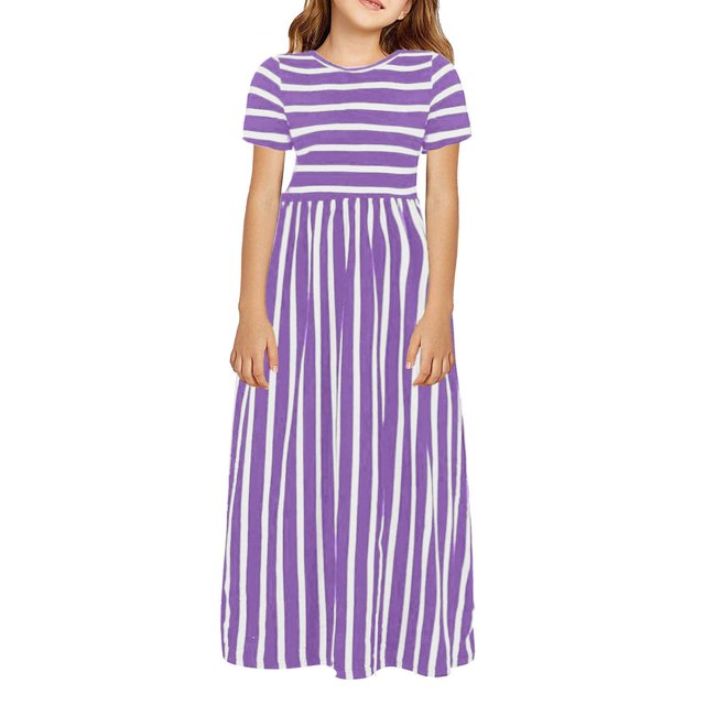 2025 NEW Short Sleeve Floral Short Sleeve Dres Striped Print Princes Dres Cat Dres