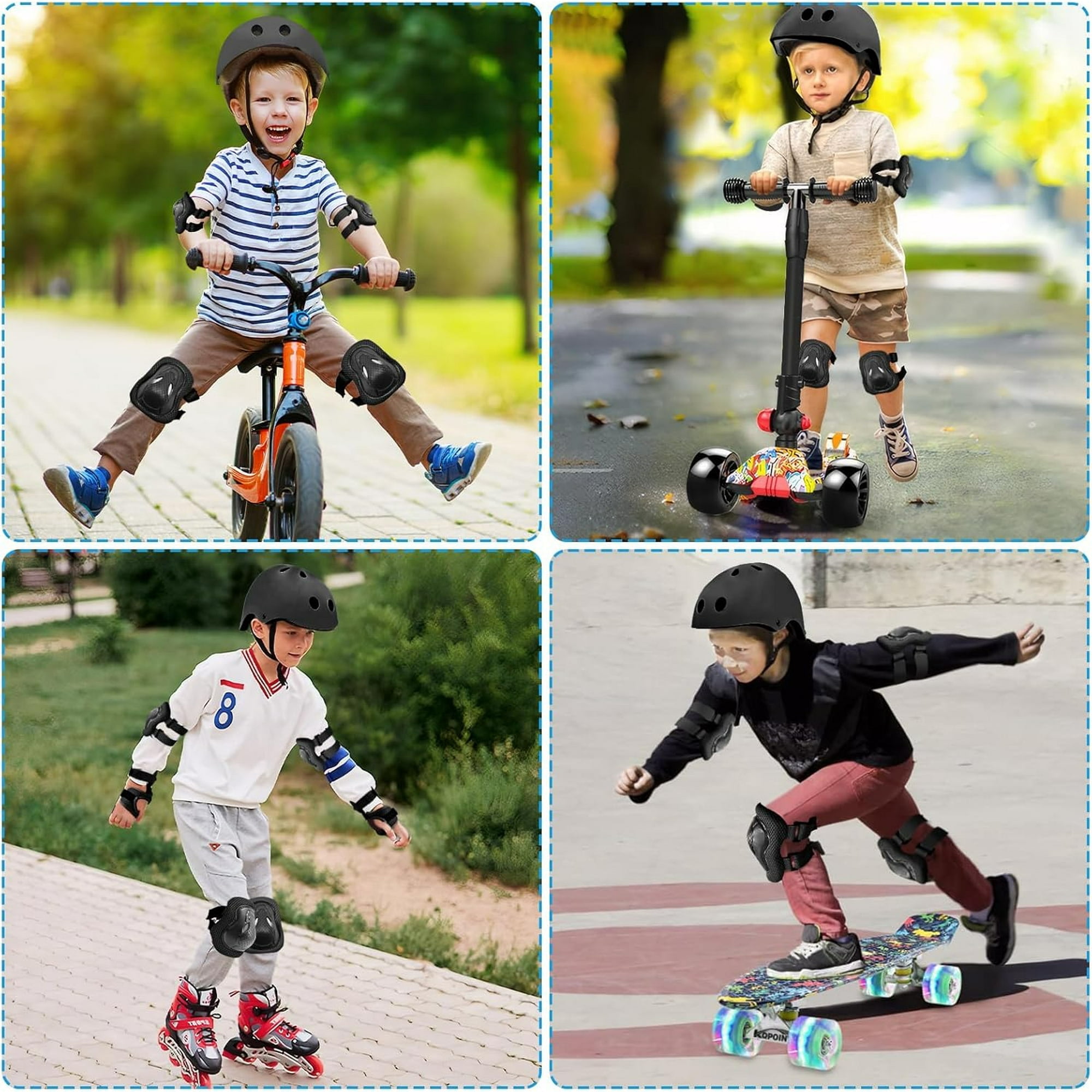 Yiomxhi Adjustable Kids Bike Helmet Set with Knee Elbow and Wrist Pads, Toddler Skateboard Helmet for Ages 3-5-8-14 Boys Girls, Protective Gear Set for Youth, for Scooters Rollerskates