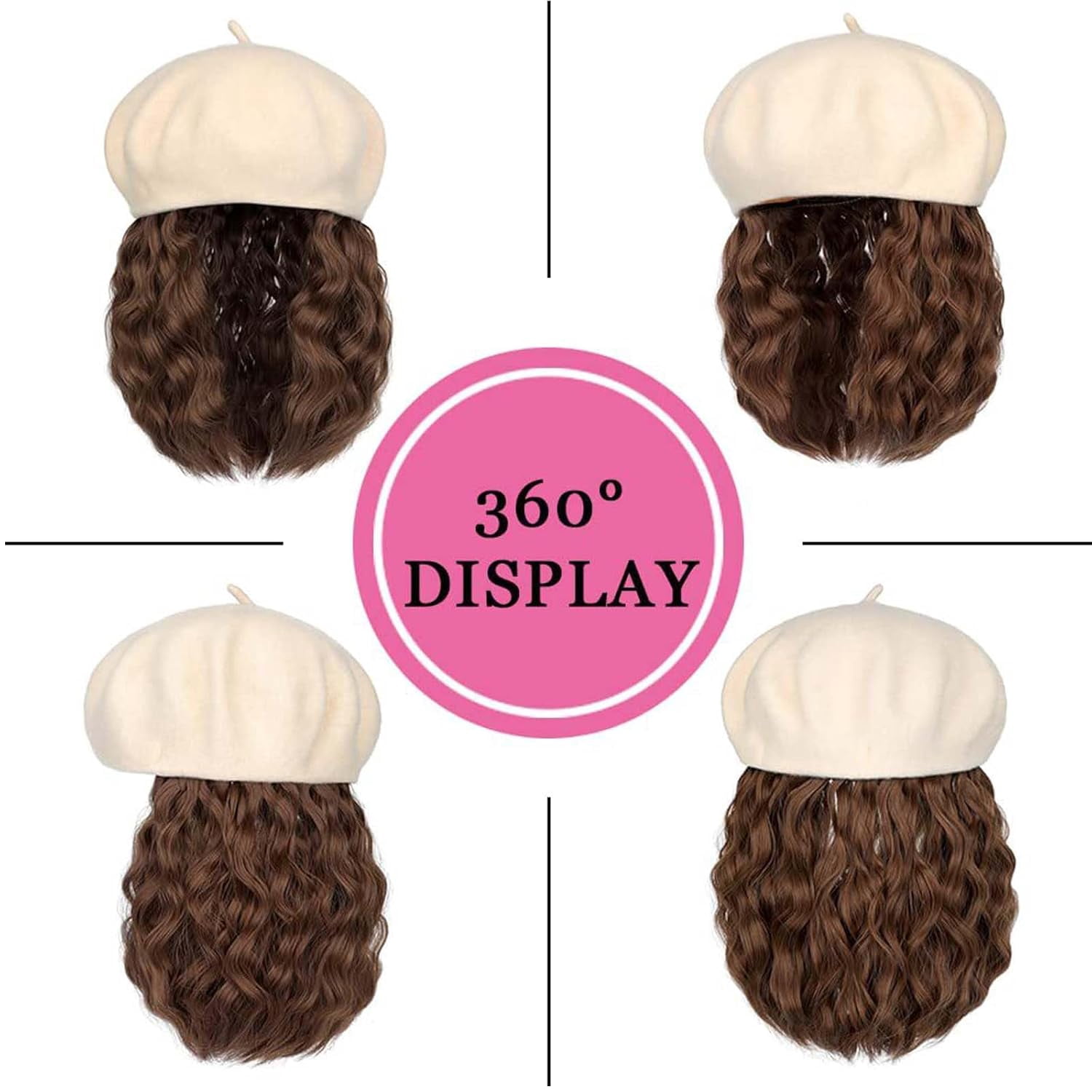 YEKEYI Wig Hat Wool Berets Extensions Stretchable Solid Cap Attached with Hair Curly Bob Synthetic Hairpiece Cap