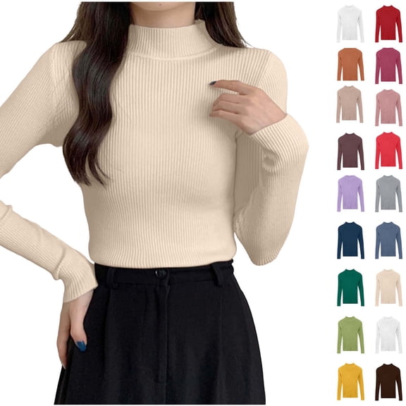 Xaqiouau Mock Neck Sweater for Women Ribbed Knit Long Sleeve Slim Fit Pullover Soft Stretch Lightweight Casual Fall Winter Sweater Top