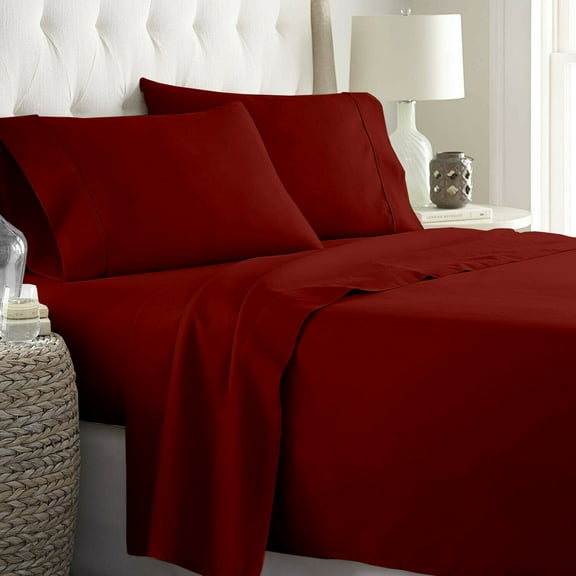 Dazzling 600 TC Pure High Quality Egyptian Cotton Sheets 4 Piece Sheet Set Contain 15 Inch Deep Pocket Fitted Sheet With 360° Elastic Corners All Around Burgundy Solid Queen Size