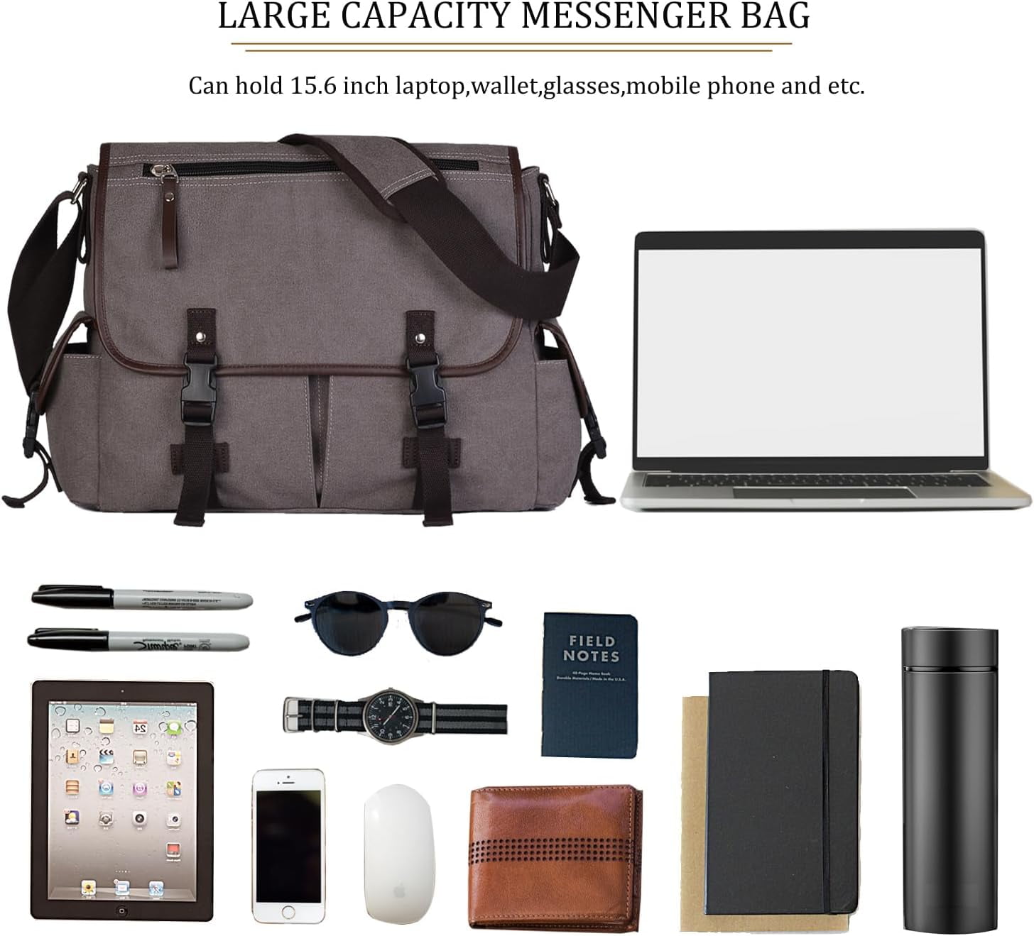 Vintage Canvas 15.6 inch Laptop Messenger Bag for Men Women, College Computer Satchel Shoulder Bag Travel Office Briefcases