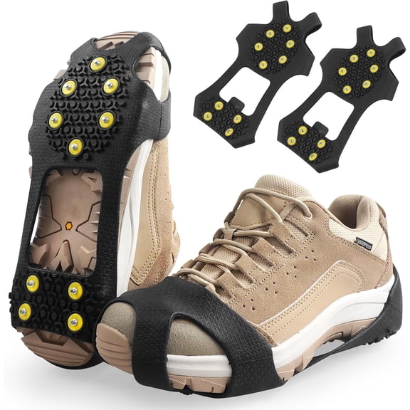 Ice Snow Cleats for Shoes and Boots Walk Traction Cleats Non-Slip 10-Stud Winter Ice Cleat for Women Men Kids Walking on Snow and Ice