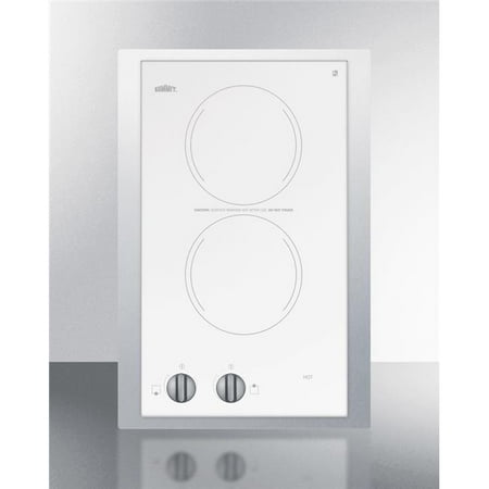 Summit Appliance CR2110WHTK15 15 in. 115v 2-Burner Cooktop Trim Kit, Ceramic Glass with Stainless Steel, White