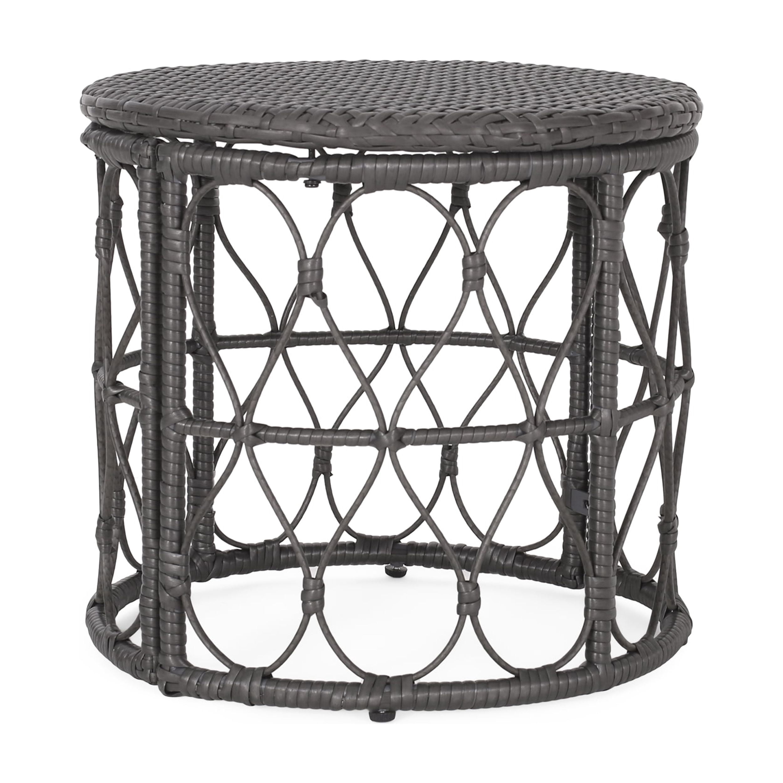 Outdoor Wicker Weave Accent Side Table, Leisure Display Table for Patio Garden, Gray