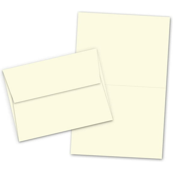 Blank Cream Color | Folding Greeting Card Sets - 50 Cards & 50 Envelopes (A7)