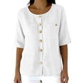 thumbnail image 2 of Women's Round Neck Short-Sleeved Button-Down Shirt Top, Casual Summer Blouse, 2 of 6