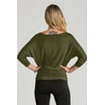 thumbnail image 4 of 5574 Women's Solid T Luxe Rayon Boat Neck Dolman 3/4 Sleeve With Side Ruched Top Olive 3X, 4 of 4