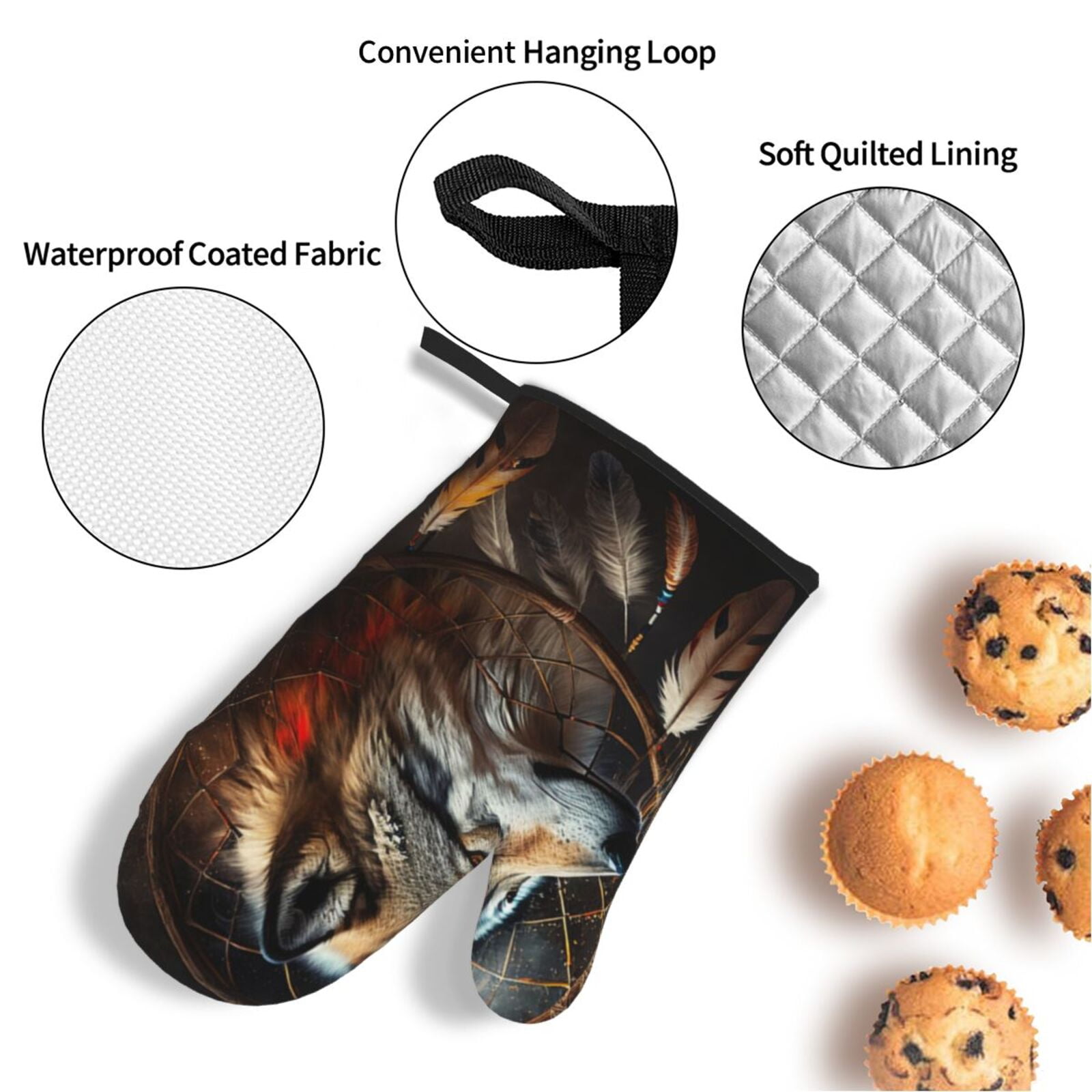 Dream Wolf Feather Art 4Pcs Oven Mitts and Pot Holders Sets Oven Kitchen Gloves Hot Pads for Cooking BBQ Baking Grilling