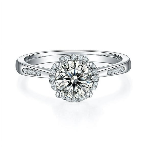 1Carat Round Moissanite Bridal Classic Ring Diamond Engagement Ring In 18K White Gold Plating Over Silver
