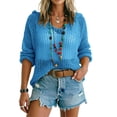 thumbnail image 6 of Lumistal Crochet Top for Women V Neck Hoodie Long Sleeve Knit Top Swimsuit Cover Up Crochet Tops Coverup Beach Vacation Outfit Summer Coats S-5XL Blue XXL, 6 of 6