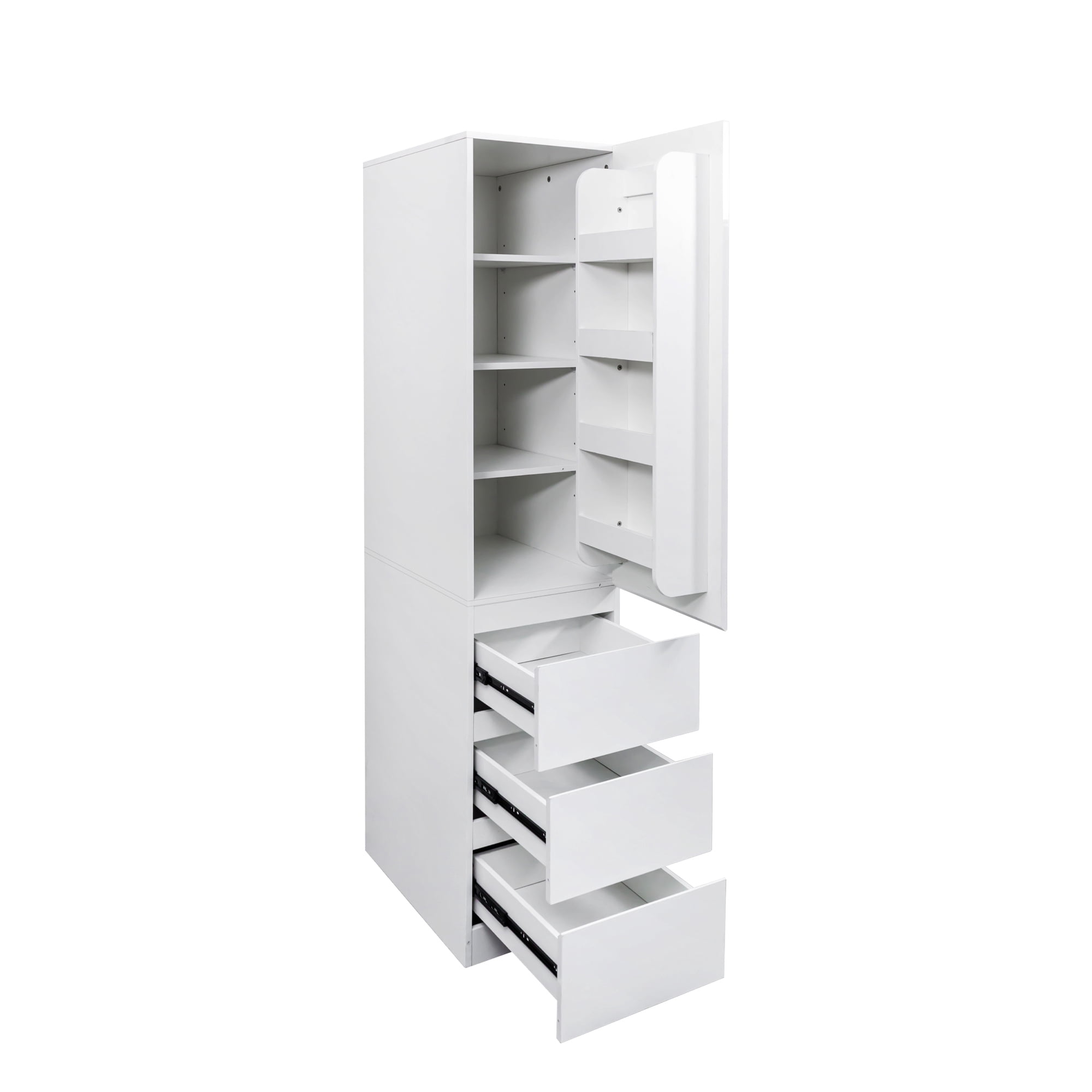 Kitchen Pantry Storage Cabinet Food Pantry Cabinet with Doors Shelves Drawers, White
