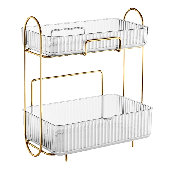 Organizador de mostrador de baño oso de fresa de 2 capas con caja extraíble transparente