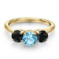thumbnail image 3 of Gem Stone King 18K Yellow Gold Plated Silver Swiss Blue Topaz and Black Sapphire Engagement Ring for Women | 2.38 Cttw | Round 6MM | Gemstone November Birthstone | Size 5, 3 of 6