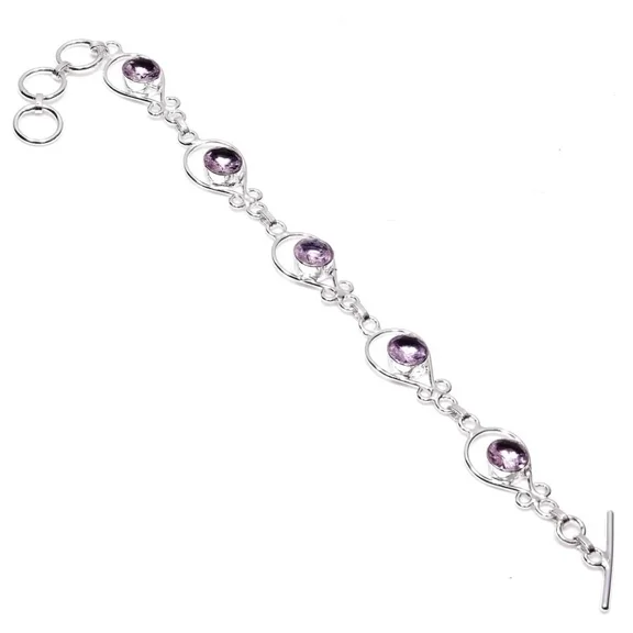 Pink Morganite Gemstone Jewelry 925 Sterling Silver Chain Bracelet For Women