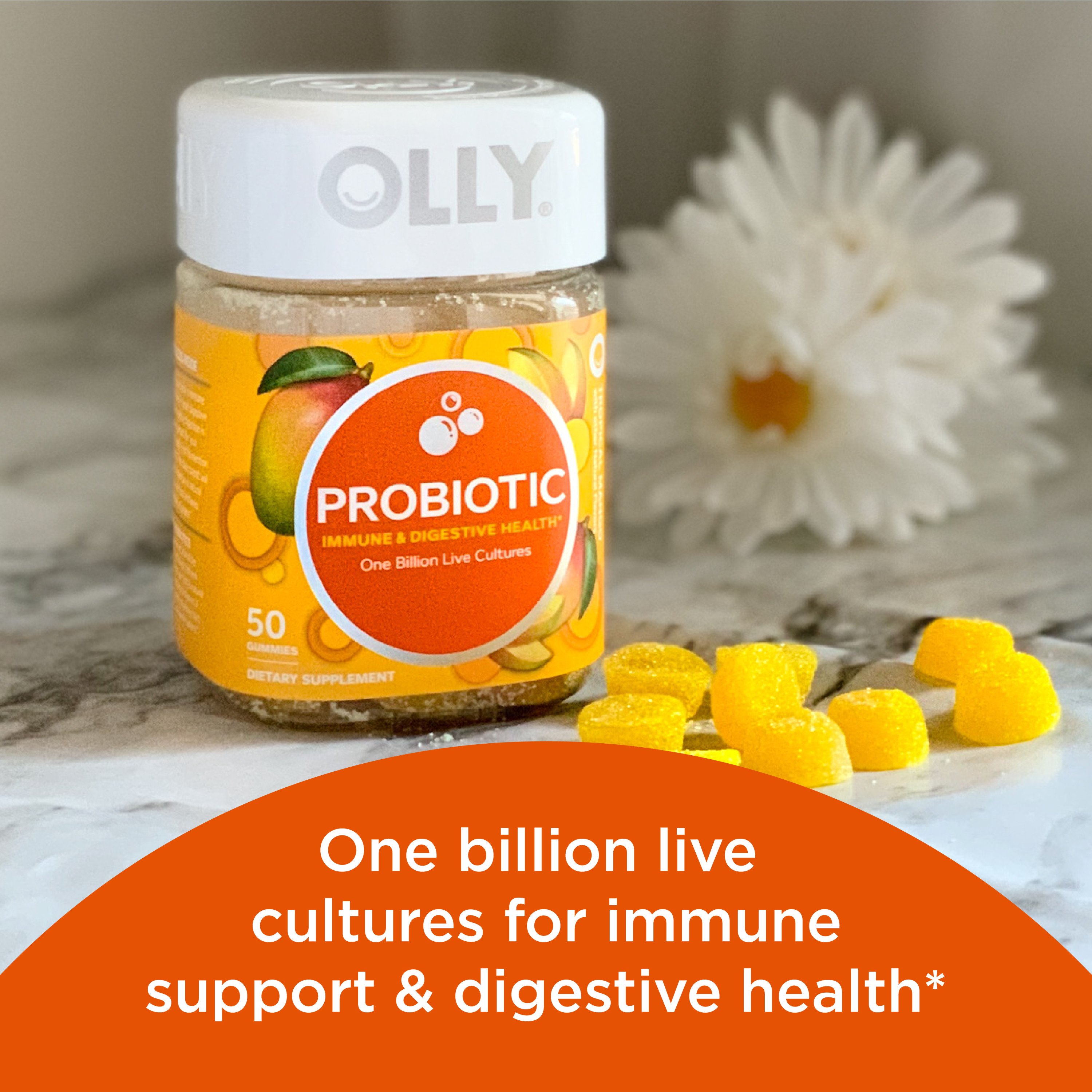 OLLY Probiotic Gummy, Immune & Digestive Health, Probiotic Supplement, Mango Flavor, 50 Ct - image 5 of 11